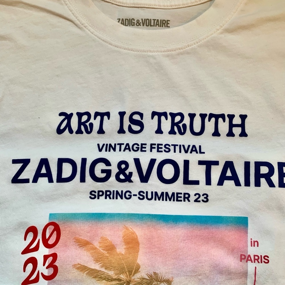 NEW ZADIG & VOLTAIRE T-SHIRT PALMIER ART FESTIVAL GRAPHIC COTTON SMALL - Picture 4 of 11